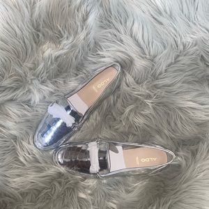 Aldo Silver Loafers Genuine Leather size 9